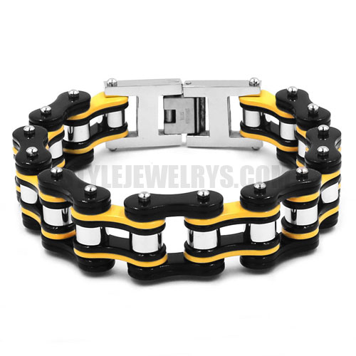 Bling Motor Biker Bracelet Stainless Steel Jewelry Bracelet Fashion Heavy Black and Yellow Bicycle Chain Motor Bracelet Men Bracelet SJB0322 - Click Image to Close